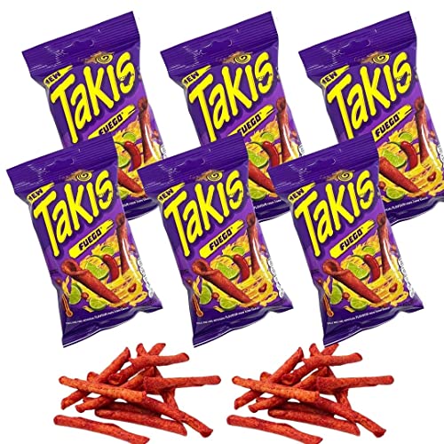 Takis Fuego 54g (PACK OF 6) - Takis Fuego Chilli Pepper and Lime Corn Chips - Extreme Hot - UK product - Multipack - Party Snack - BY BLISSIFY - Chilli Lemon Corn Chips - 1 Count (Pack of 6)