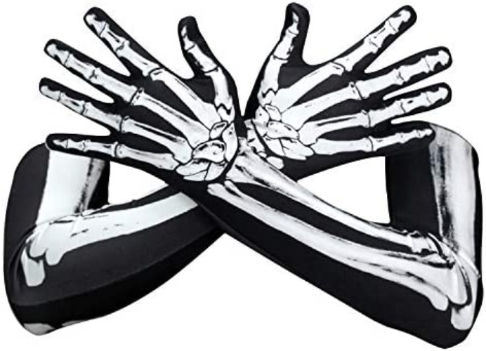 AXBXCX Skeleton Full Finger Wrist Bone Gloves Halloween Long Arm Length Dance Gloves - Long