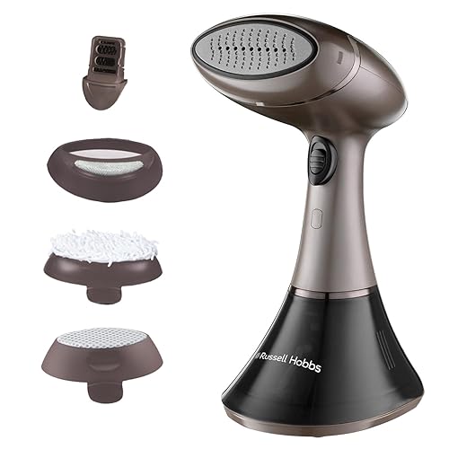 Russell Hobbs Handheld Clothes Steamer [Multipurpose, Antibacterial] Steam Genie Aroma (1800W, 32g/min steam, travel iron, Ceramic, 4 accessories: fragrance diffuser,curtains, clothes) - 28040 - Bronze
