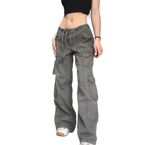 Women High Waisted Baggy Jeans Vintage Wide Straight Leg Boyfriend Denim Cargo Pants with Pockets Grunge Streetwear