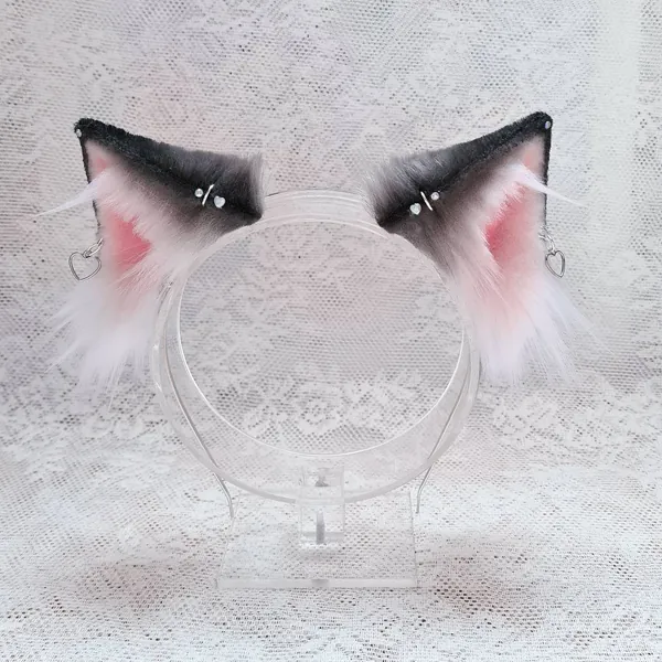 Cat ears in grey with charms for cosplay