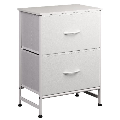 WLIVE Nightstand, Nightstand with 2 Drawers, Bedside Furniture, Night Stand, Small Dresser for Bedroom, End Table with Fabric Drawers, College Dorm, White, Size L