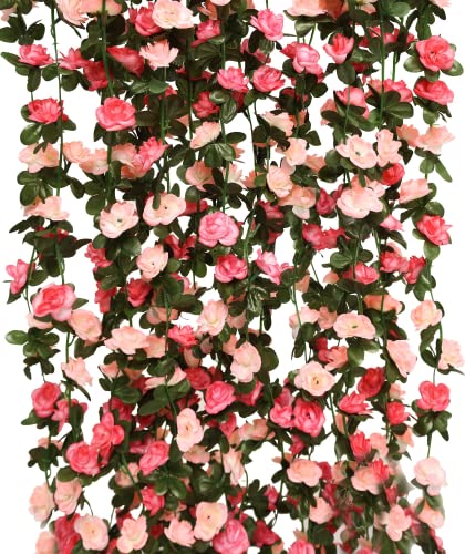 PARTY JOY 8pcs 65.6Ft Flower Garland, Fake Rose Vine Artificial Flowers Hanging Rose Ivy Garland for Room Wall Decor Hanging Baskets Wedding Arch Garden Background Decor (Pink-8PCS) - 8pc-pink