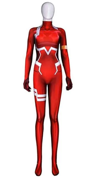 HBMaida Darling in The FRANXX 02 Zero Two Bodysuit Tights Zentai Cosplay Costume Adult/Kids 3D Style