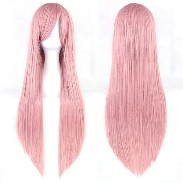 Cosplay Wigs Natural Long Straight Glueless Synthetic Fiber Hair Replacement Wigs for Women 80 CM/31.5 Inch (Pink)