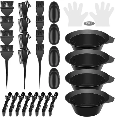 IRCHLYN Hair Dye Brush and Bowl Set Hair Dye Kit Hair Tint Dying Coloring Tool Hair Dye Comb with Ears Covers Hairdressing Clips and Hair Dye for Salon and Personal DIY (78 Pieces)