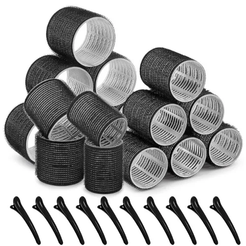 Self grip hair roller set,Hair roller set 16 pcs,Heatless hair curlers,Hair rollers for Long hair,Medium and Short hair,Hair rollers with hair roller clips and comb,Salon hairdressing curlers,DIY Hair Styles, Sungenol 2 Sizes Black Hair Rollers in 1 set