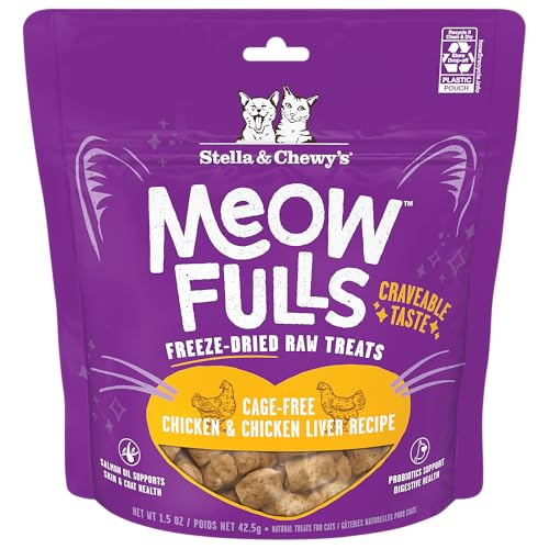 Stella & Chewy's Meowfulls Freeze Dried Cat Treats Chicken & Chicken Liver Recipe, 1.5 oz Bag - Chicken & Chicken Liver