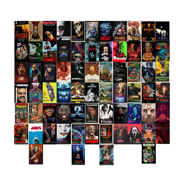 Vintage Horror Movie Wall Collage Kit(70 PCS Printed),Creepy Classic Horror Movie Posters Aesthetic Pictures Horror Wall Decor 4×6 Inches