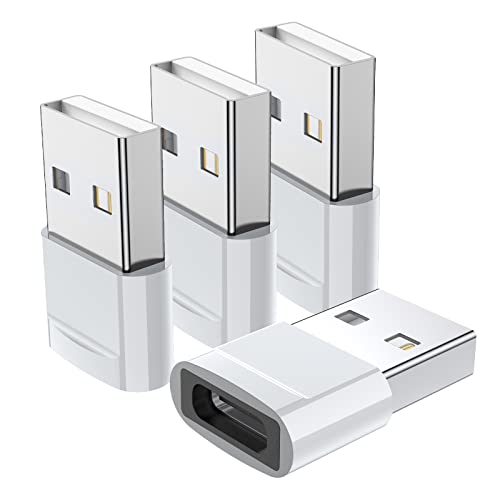 USB C Female to USB Male Adapter (4-Pack),Type C to USB A Charger Cable Adapter for iPhone 11 12 13 14 Pro Max,Samsung Galaxy S23 S22 S21 S20 Ultra,Google Pixel 4 3 2,Apple iWatch Watch Series 7 8 SE - White