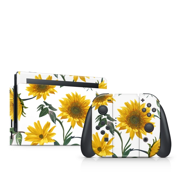 Yellow Sunflowers Skin for Nintendo Switch Decal Trendy Yellow Floral Console-Joy-Con White Background Stickers Vinyl Game Accessories