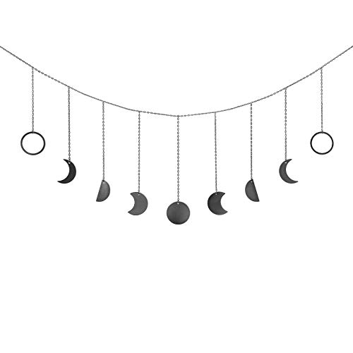 Mkono Moon Phase Wall Hanging Boho Aesthetic Metal Decoration Black, 50"