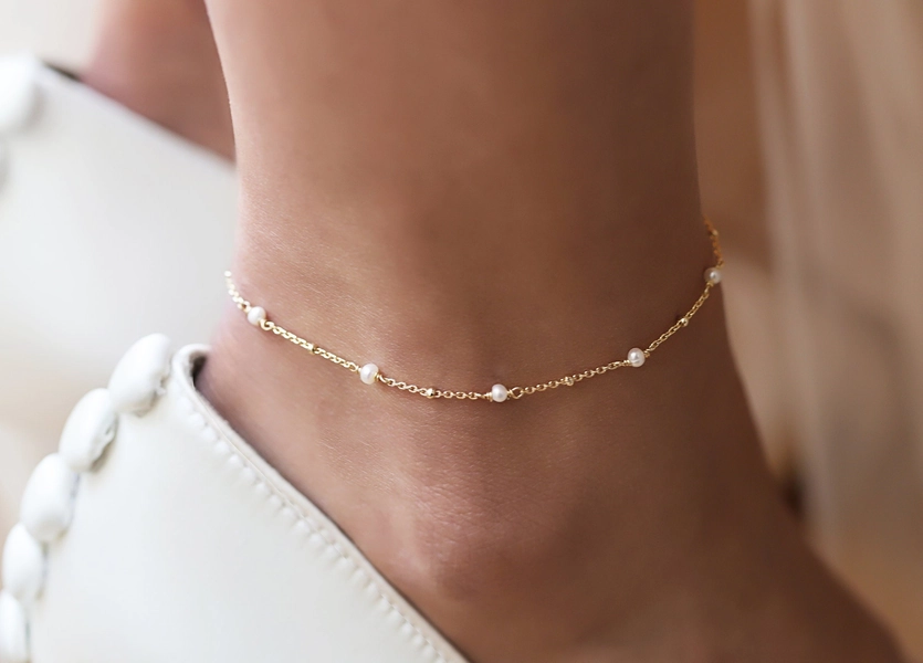 Pearl Anklet, Freshwater Pearl Ankle Bracelet, Dainty Anklet, Wedding Bridal Jewelry