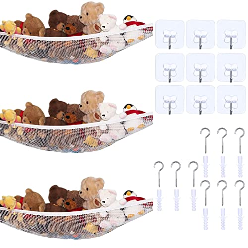 3 Pieces Stuffed Animal Hammocks Stuffed Toy Storage- White