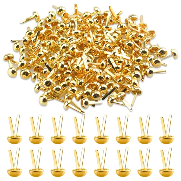 200 Pieces Round Paper Fasteners 8 x 15 mm Metal Plated Round Paper Brads Fasteners Plated Scrapbooking Brads for Art Crafting School Project Decorative Scrapbooking DIY Supplies (Gold) - Gold
