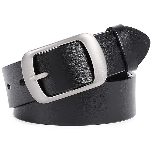 WHIPPY Women Leather Belts for Jeans Pants Fashion Dress Belt for Women with Solid Pin Buckle - 4-black(silver) - M: Fit for Waist Size 31"-36"