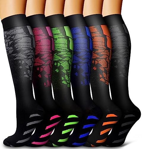 Bluemaple 6 Pack Copper Compression Socks for Women and Men Circulation-Best Support for Medical, Running,Nursing,Athletic - D-assorted1 - Large-X-Large