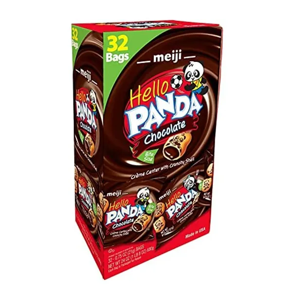 
                            Meiji Hello Panda Cookies, Chocolate Crème Filled - 32 Count, 0.75oz Packages - Bite Sized Cookies with Fun Panda Sports
                        
