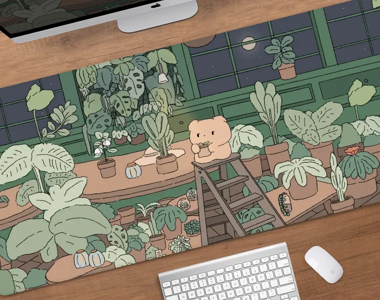Kawaii  desk mat mousepad green plant lover