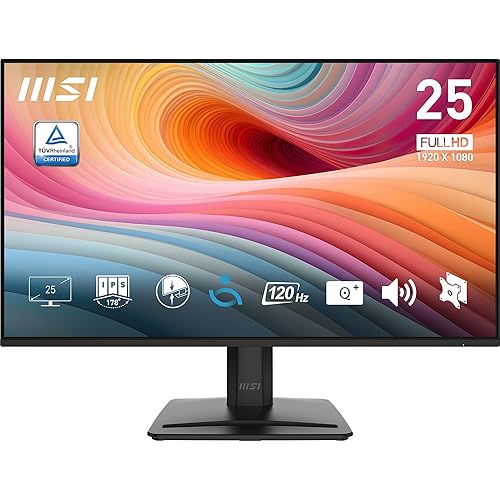 MSI PRO MP251 E2 24.5-inch IPS 1920 x 1080 (FHD) Gaming Office Monitor, 120Hz, Adaptive-Synch, HDR Ready, HDMI, VGA Port, Display Port,VESA Mountable, Tilt, Speaker, 1ms, Black - PRO MP251 E2 (Newer Model)