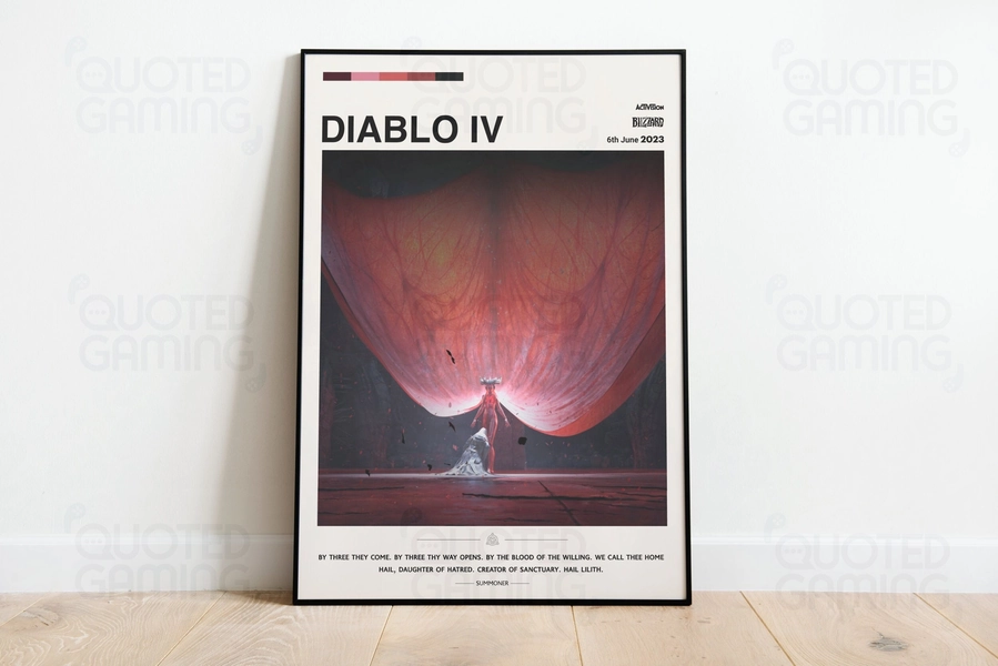 Diablo 4 (2023) - Video Game Poster, Minimalist, Cinematic Intro, Lilith, Home Decor, Wall Art, Videogame Quotes, Activision, Blizzard