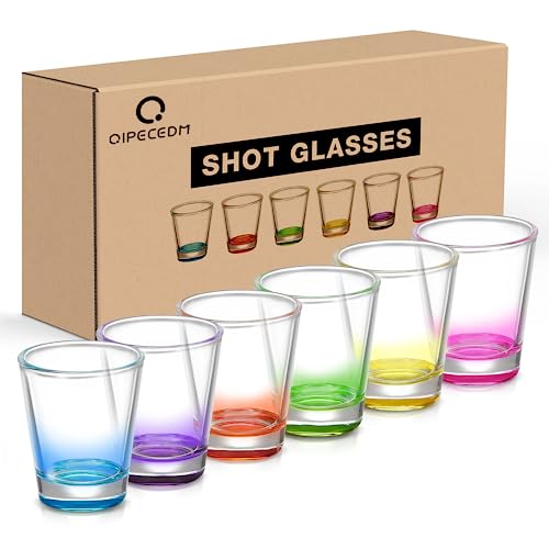 Qipecedm 6 Pack Heavy Base Shot Glasses Set, 1.6 oz Colorful Shot Glasses Bulk, Clear Shot Glass, Tequila Cups Small Glass, Shot Glasses for Whiskey, Tequila, Vodka, Spirits & Liquors - colorful