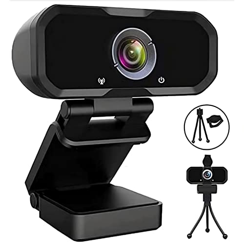 Webcam 1080p HD Computer Camera - Microphone Laptop USB PC Webcam with Privacy Shutter and Tripod Stand, 110 Degree Live Streaming Widescreen Recording Pro Video Web Camera for Calling, Conferencing - Black