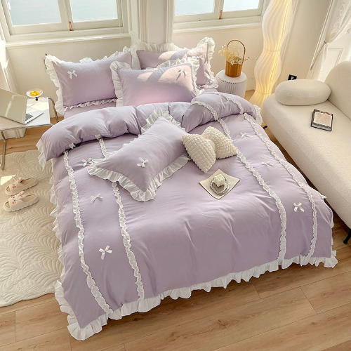 Pretty Princess Ruffled Bedding Set - Purple / Queen 4pcs