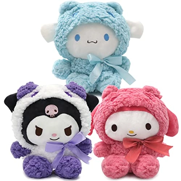 Maikerry 8" Plushies: Cinnamon, Kuroumi and My Melo Plush Toy, Cross-Dressed Panda Stuffed Animal Doll, Cute Cartoon Anime Plush Gift for Girls Teens Fans Birthday Decoration(3pcs)