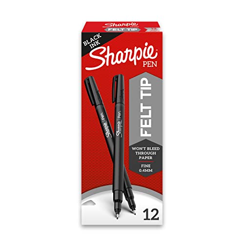 Sharpie Felt Tip Pens, Fine Point (0.4Mm) Felt Tip Markers, Journaling Pens, Art Markers, Drawing Markers, Black, 12 Count - Black - Fine Point