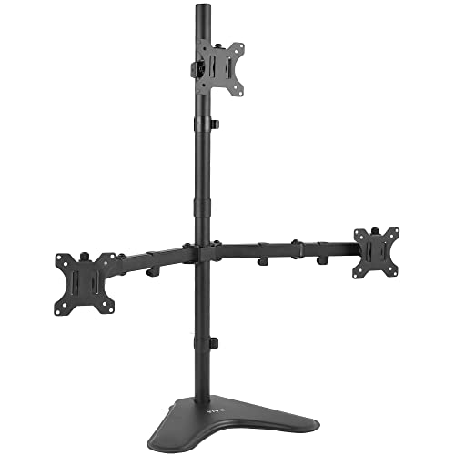 VIVO Triple LCD LED Computer Monitor Desk Stand, Free Standing Heavy Duty Fully Adjustable Mount for 3 Screens up to 30 inches STAND-V003E - Freestanding