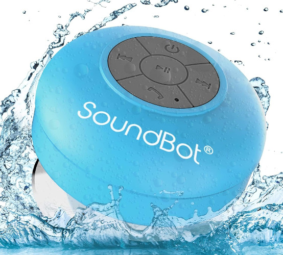 Soundbot SB510 Bluetooth Shower Speaker HD Water Resistant Bathroom Speakers, Handsfree Portable Speakerphone with Built-in Mic, 6hrs of Playtime, Control Buttons and Dedicated Suction Cup (Blue) - Blue