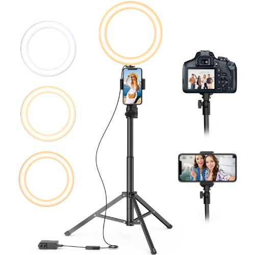Selfie Ring Light with Tripod Stand and Phone Holder LED Circle Lights Halo Lighting for Make Up Live Steaming Photo Photography Vlogging Video (54 Tall) - 54 Tall