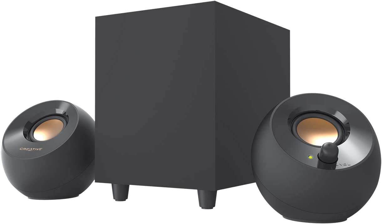 Creative Pebble Plus 2.1 USB-Powered Desktop Speakers with Powerful Down-Firing Subwoofer and Far-Field Drivers, Up to 8W RMS Total Power for Computer PCs and Laptops (Black) - 2.1 USB-A Speaker with Subwoofer
