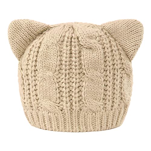 Durio Cat Ear Beanie Hat Cute Beanie with Ears for Women Teen Girls Crochet Kawaii Anime Beanie - One Size - Beige