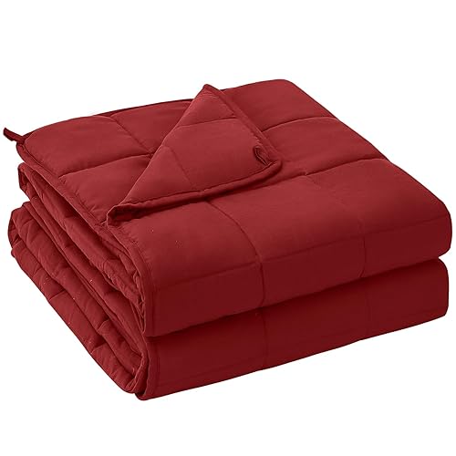 yescool Weighted Blanket for Adults (15 lbs, 48" x 72", Red) Cooling Heavy Blanket for Sleeping Perfect for 140-160 lbs, Twin Size Breathable Blanket with Premium Glass Bead, Machine Washable - Red - 48X72-15 lbs