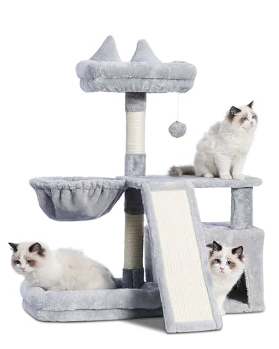 Gitelsnour Cat Tree, Cat Tower with condo, Basket, Large Bed, Platform, Scratch Board, Cat Scratching Posts for Indoor Cats, Light Gray GCT002SW - Light gray