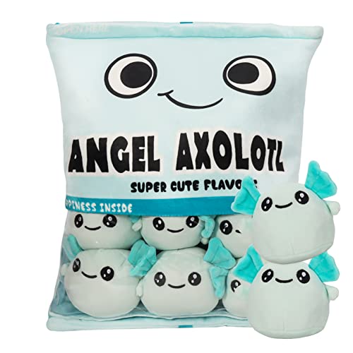 Axolotl Plüsch Kissen, abnehmbare Axolotl Plüsch Spielzeug, Pudding Axolotl Kissen, Tasche mit Axolotl Plüsch, niedliche Axolotl Dekoration Geschenk für Jugendliche, Mädchen, Kinder (6 blaue Axolotls) - 6 Blaue Axolotls