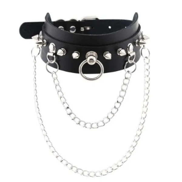 Ritte Choker Gothic, Punk O Halskette, PU Leder Schlüsselbeinkette, Punk Spiked PU Leder Schlüsselbeinkette für Nachtclub, Street Beat (A)