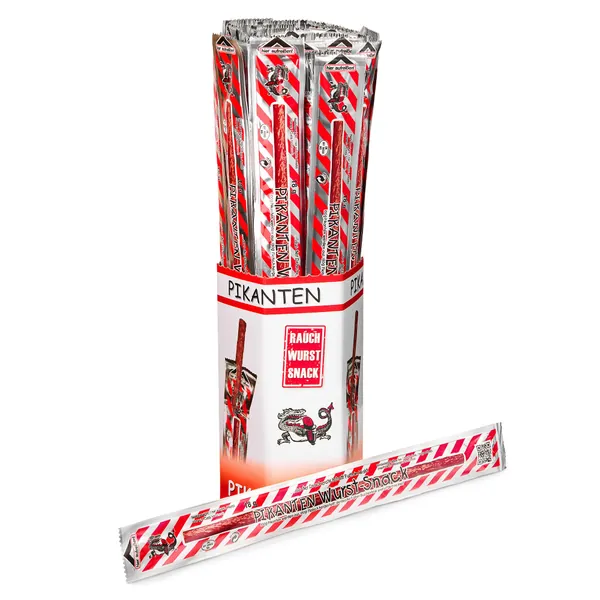 WURSTBARON® PIKANTEN Wurst Snack nach Krakauer Art, Rind und Schwein, bayerisches Original, verzehrfertige Rauchwurst ideal zum Mitnehmen (40er Pack je 18 g) - 