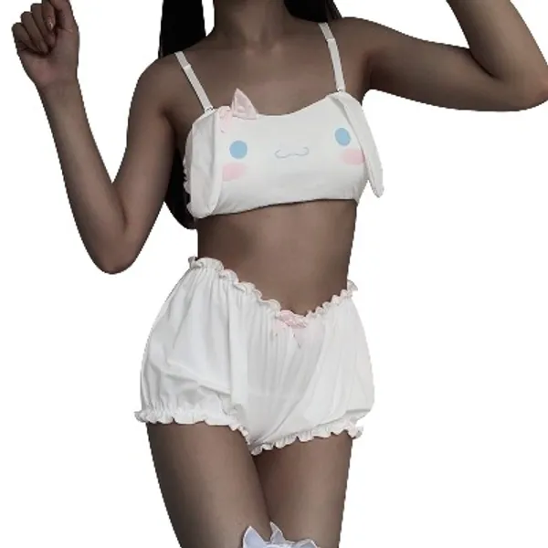 whitzard Damen Cinnamoroll Melodie Kuromi Anime Kein Stützdraht Kostüme Tube Top Bloomers Shorts Urgemütlich Süß Kawaii Anime Nachtwäsche Anzüge Samtartig Set