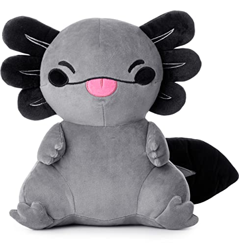 corimori Axolotl Plüschtier Schwarz, grau 25cm | Pebbles der Melanoid Axolotl | Süßes Kuscheltier - Pebbles der Melanoid Axolotl