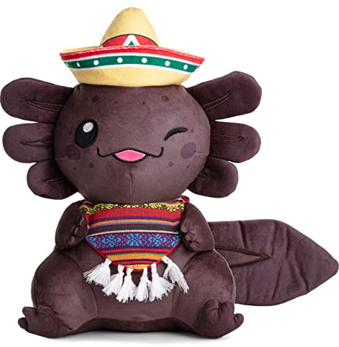 corimori Axolotl Plüschtier braun mit Hut 25cm | TIO der Wildling Axolotl | Süßes Kuscheltier - Tio der Wildling Axolotl