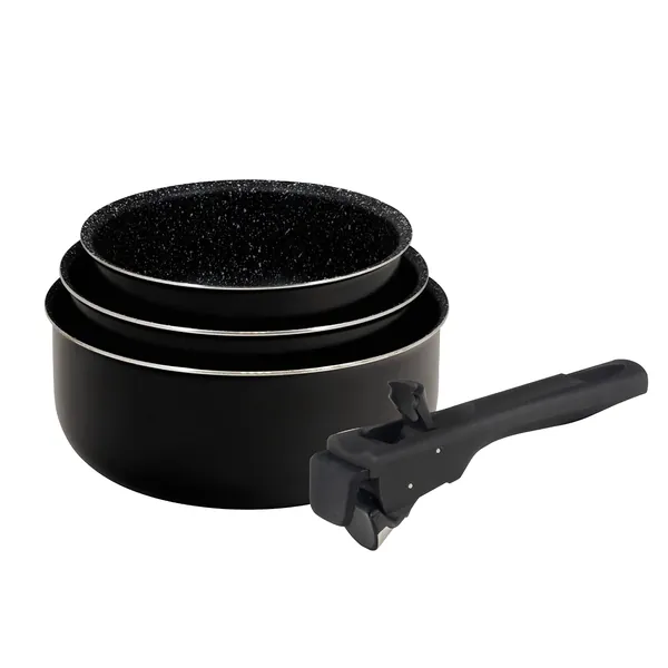 BERGNER Click & Cook | Kochtopf Set | 3-teilig 16, 18 & 20 cm | Aus Gepresstem Aluminium & Antihaftend | Mit Ergonomischem, Abnehmbarem Griff | Küchenutensilien | Für alle Herd- & Backofenarten - 3 Kochtöpfe - 16 cm, 18 und 20 cm