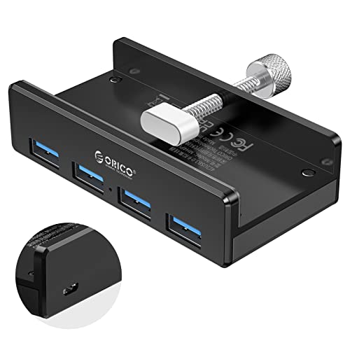 USB 3.0 Hub 4 Port, ORICO Aluminium SuperSpeed Datenhub Mit Extra Netzteilanschluss Port für Desktop Computer, MacBook, MacBook Air/Pro/Mini（Schwarz） - Schwarz