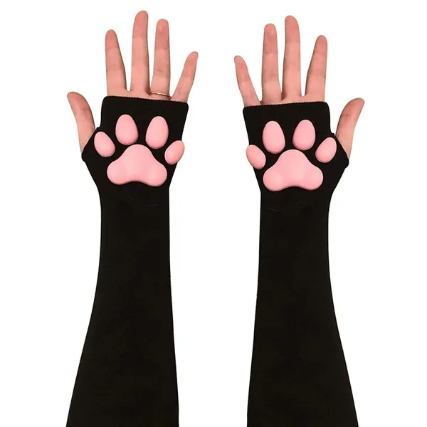 ABCDJHH Kawaii Cat Paw Mittens Gloves Cute Soft 3D Toes Beans Fingerless Gloves Cat Claw Paws Pads Sleeves Cat Cosplay Accessories, Long Black Cat Claw Glove - 