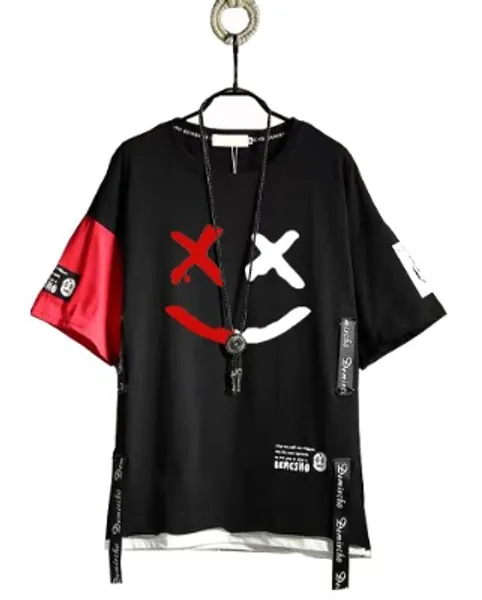 Hello MrLin Herren Techwear Japanisches Harajuku Streetwear Hip Hop Kurzarm T-Shirt