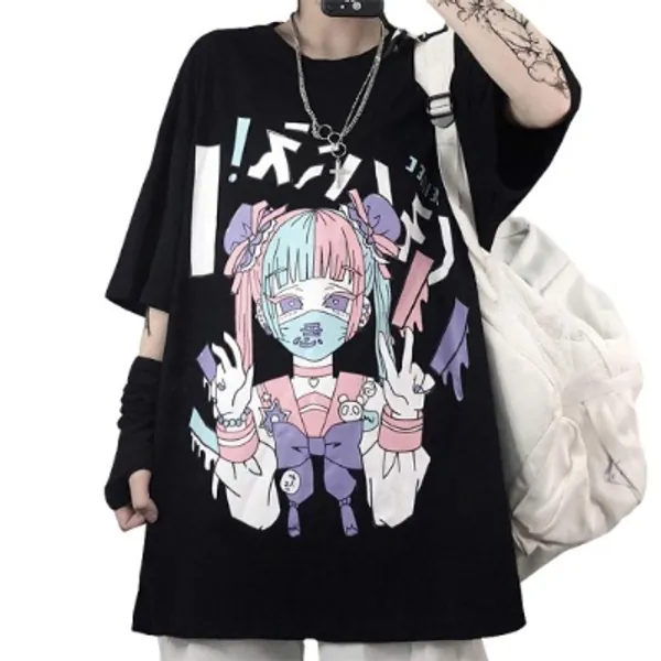 Kawaii Schulsachen Japanese Anime Hoodie Gothic T Shirt egirl Mädchen Teenager Rock