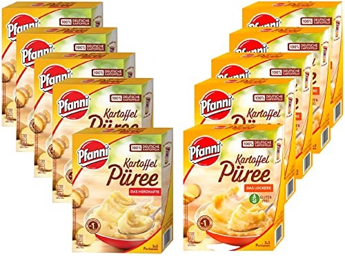 Pfanni Kartoffelpüree im Set mit Der Klassiker & Herzhaft, 2x 5 Packungen Kartoffel Stampf Kartoffelbrei - aus 100% deutschen, nachhaltig angebauten, Kartoffeln - 