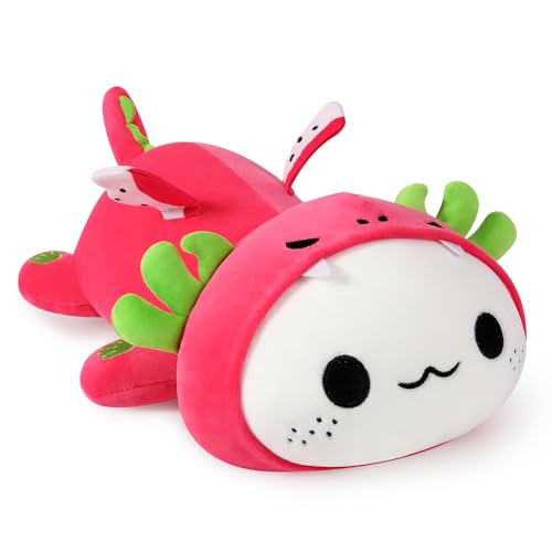 shownicer Plüschtier Axolotl Kuscheltier Stofftier Kawaii Axolotl Plüsch, Axolotl Plüschkissen Spielzeug, Wurfkissen, Schmusetier Geschenk für Kinder Mädchen 3+ Jahre (Drachenfrucht, 33cm) - Drachenfrucht Rot - 33cm